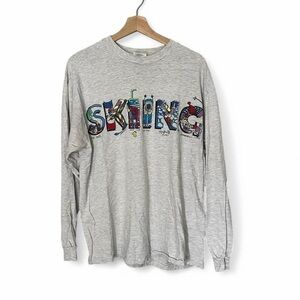 Vintage Skiing Gray LongSleeve Graphic T shirt
